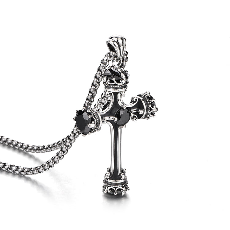 Vintage Design Sterling Silver Roman Column Zircon Cross Pendants Necklace