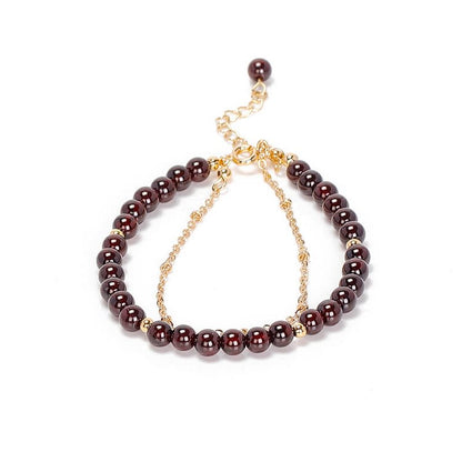 Garnet Beaded Metal Chain Double Layer Bracelet