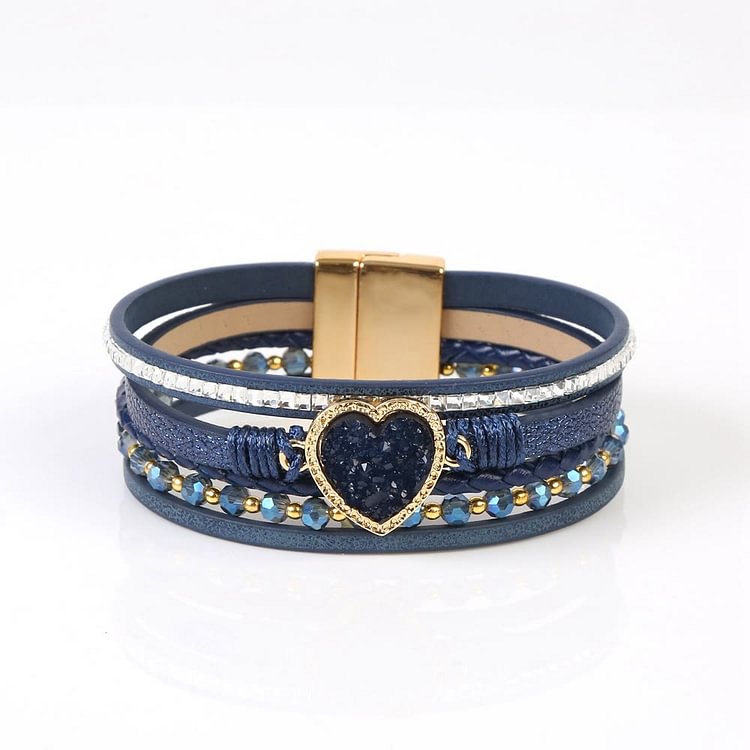 Heart Shape Cluster Multilayer Braided Leather Bracelet