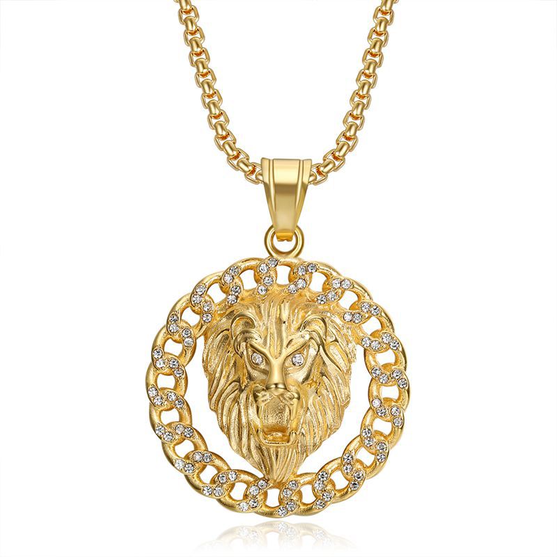 HIPHOP Gold-plated Zircon Lion Head Pendant