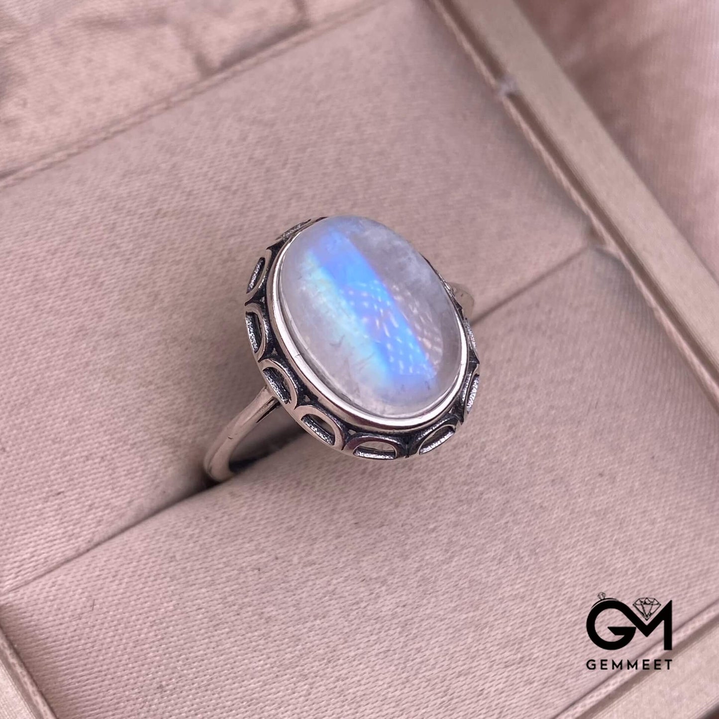 S925 Vintage Blue Moonstone Ring