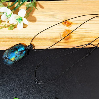 Wrapped Dragons Heart Natural Labradorite Stone Necklace