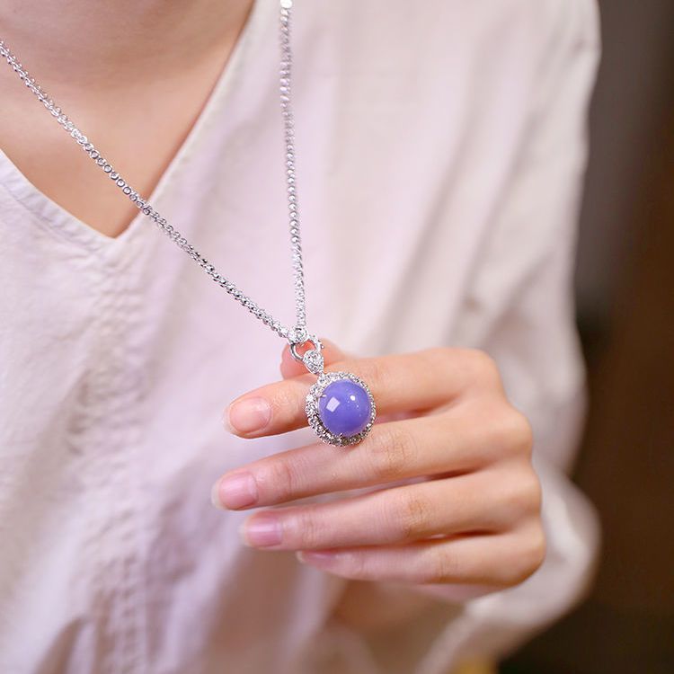 Large Violet Chalcedony Cabochon Pendant