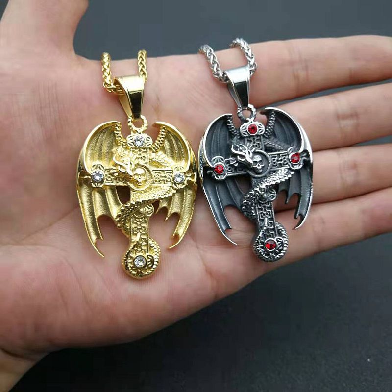 Men's Gold Plated Flying Dragon Cross Vintage Pendant