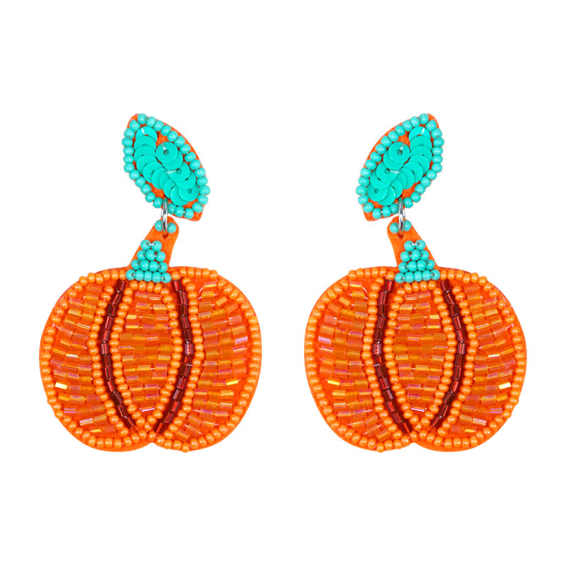 Halloween Funny Handmade Fabric Rice Bead Pumpkin Earrings