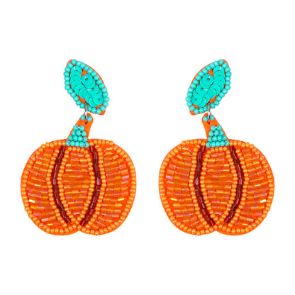 Halloween Funny Handmade Fabric Rice Bead Pumpkin Earrings