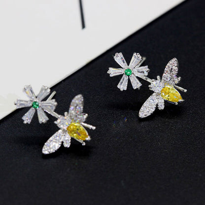 Bee Earrings Femininity Simple Rhinestone Flower Daisy Earrings