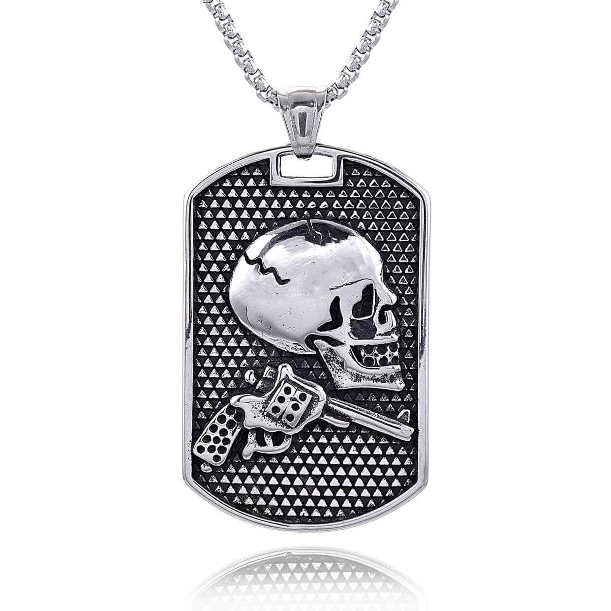 Pistol Skull Tag Stainless Steel Pendant