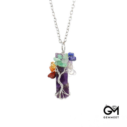 Irregular Crystal Strip Tree of Life Pendant Necklace