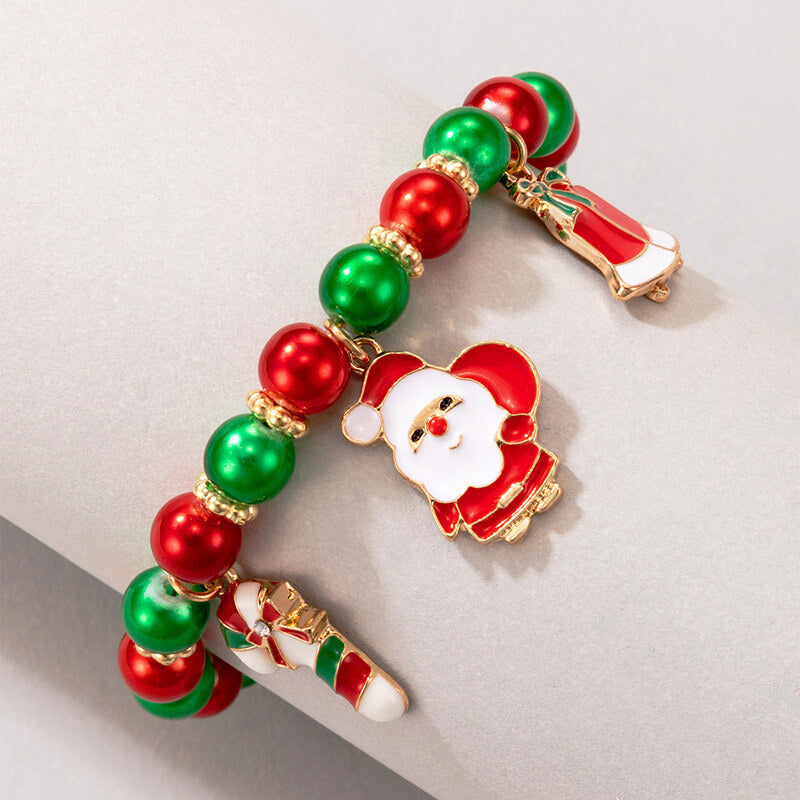 Christmas Bracelet Santa Claus Cane Drip Oil Lobster Clasp Adjustable Bracelet