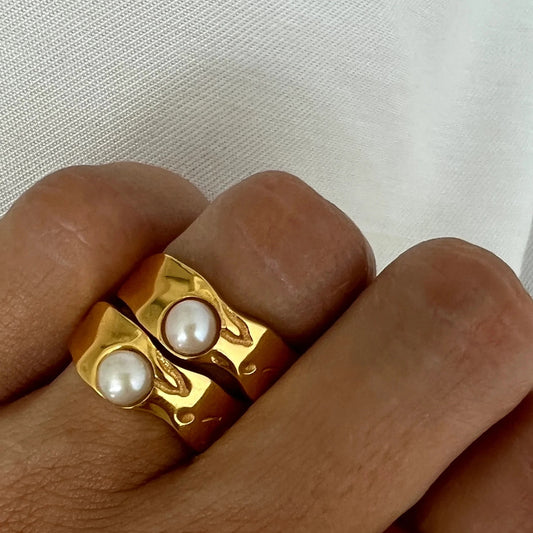 18K Gold Plated Stainless Steel Lava Pearl Ring