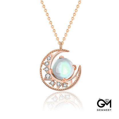 Moonstone Moon Pattern Love Necklace Pendant