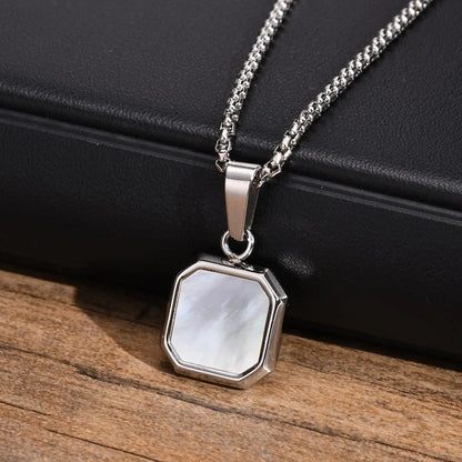 Square Pendant Men Long Sweater Chain Necklace