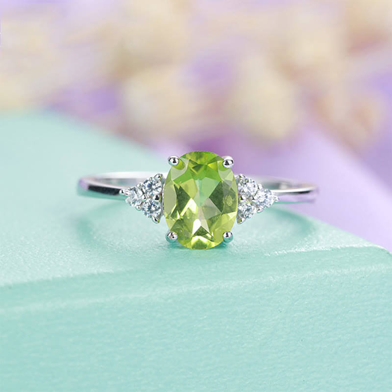 Natural Peridot Four Prong Adjustable Ring