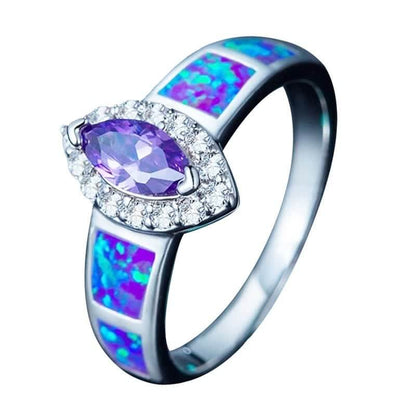 ”Gemstone of Sea" - Vintage Blue Opal With Oval Amethyst Ring