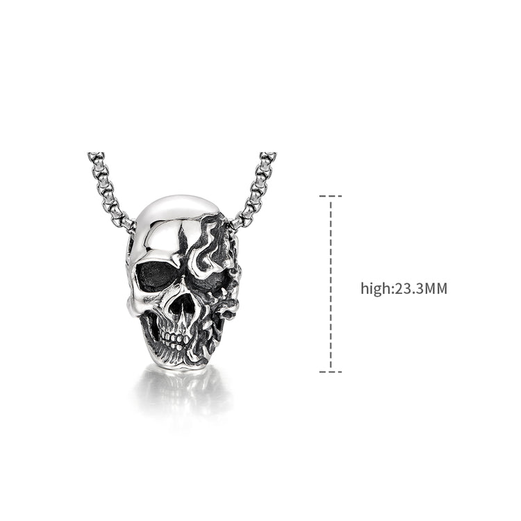 Sterling Silver Vintage Facial Damage Skull Pendants Necklace