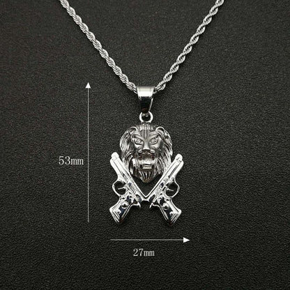 Hip Hop Jewelry Gold Plated Zircon Pistol Lion Head Pendant