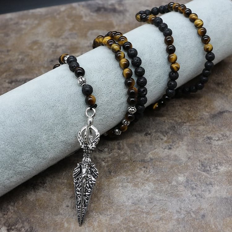 Tiger Eye Lava Stone Alloy Arrow Pendant Necklace