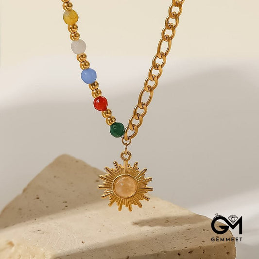 Opal Sun Shape Pendant Necklace