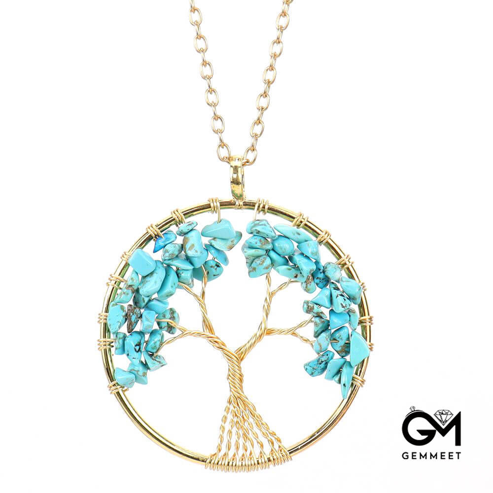 Wrapped Silk Crystal Tree of Life Necklace