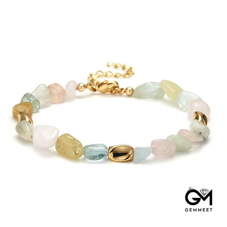 Irregular Multi-color Natural Stone 18k Copper Bracelet