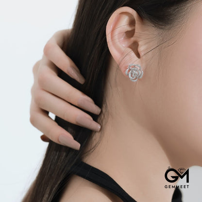 S925 Silver Flower Design Hollow Stud Earrings