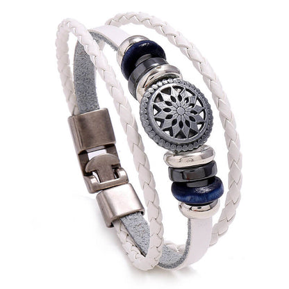 Helios Motif Simple Woven Leather Bracelet