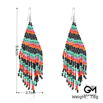 Christmas Tassel Earrings Handwoven Christmas Tree Santa Claus Bead Earrings