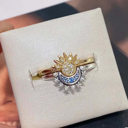 2 Pcs Celestial Sparkling Sun & Moon Ring Set