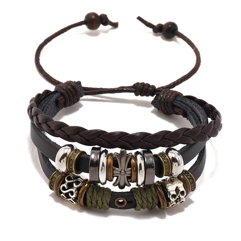 Beaded Star Layered Leather Bracelet