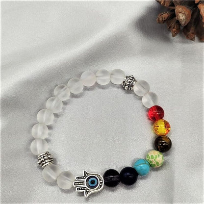 Colorful Chakra Evil Eye Hamsa Beaded Bracelet