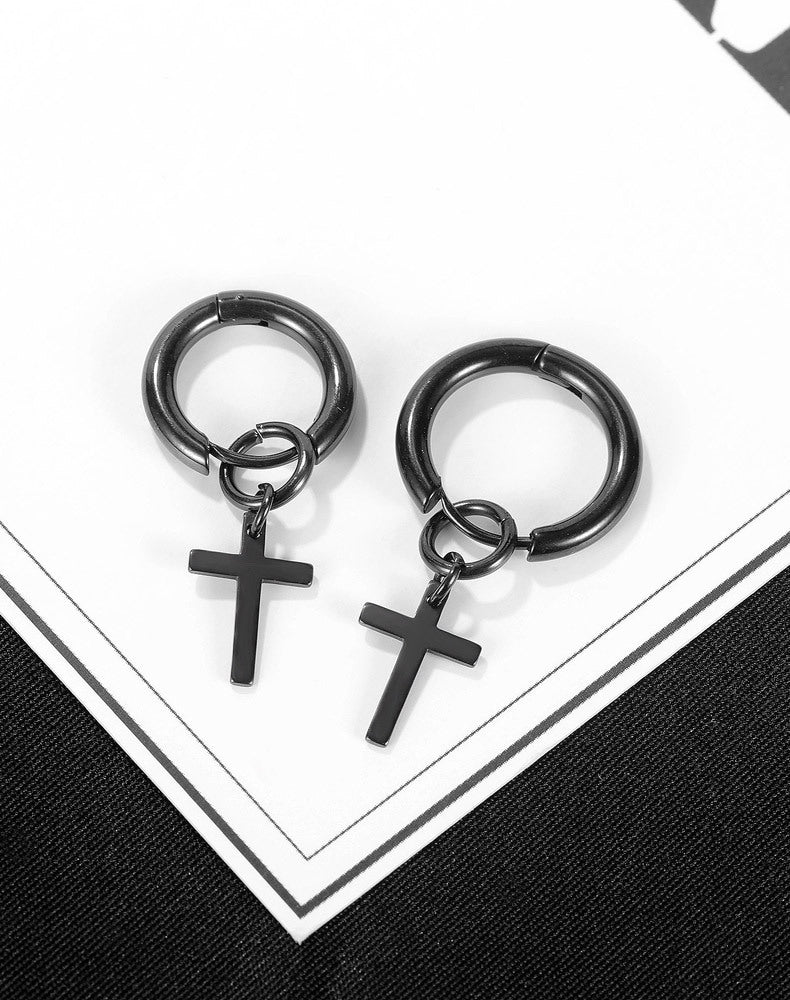 Stainless Steel Cross Pendant Dangle Earrings