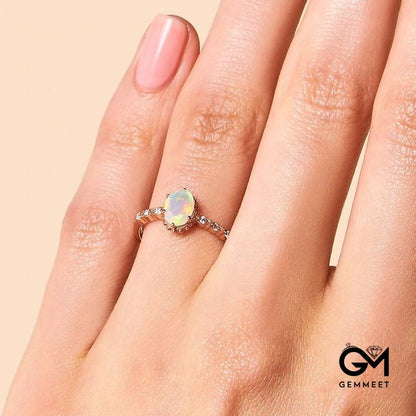 Zircon Rose Gold Oval Moonstone Ring