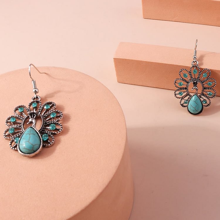 Turquoise Paraiba Tourmaline Peacock Shape Pendant Earrings