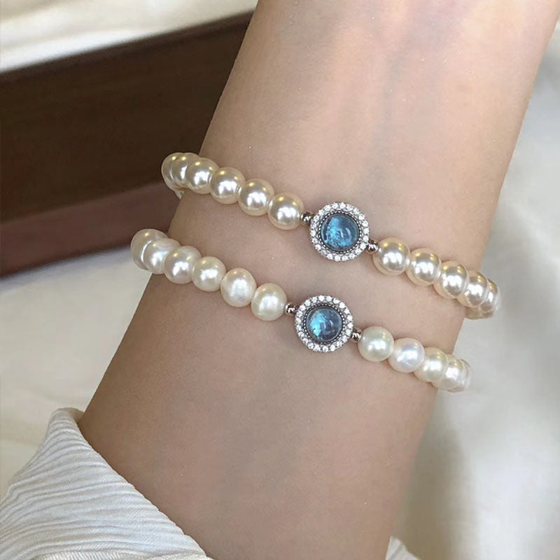 Luxury Aquamarine Pearl Beaded Bracelet