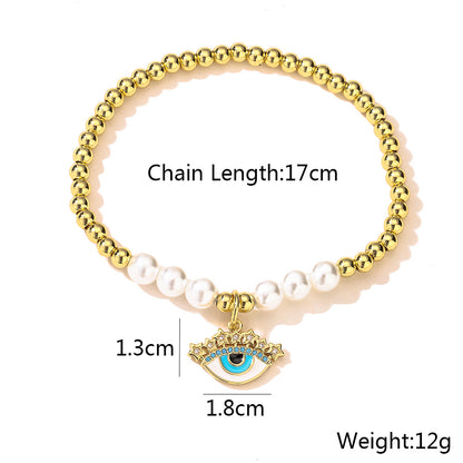 Halo Evil Eye Pendant Pearl Bead Bracelet