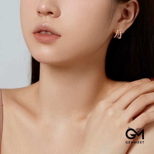 S925 Pure Silver Zircon Hollow Half-round Golden Earrings