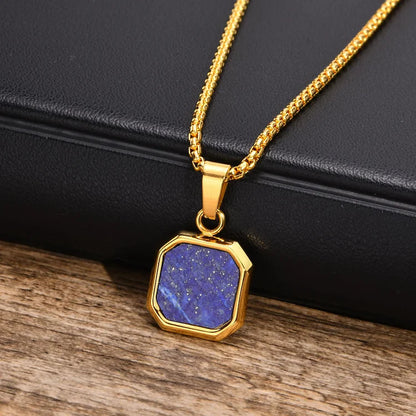 Square Pendant Men Long Sweater Chain Necklace