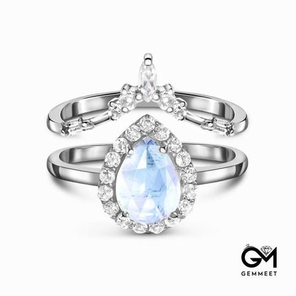 Microzircon Moonstone Double Ring