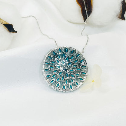 Round Inlaid Blue Zircon Pigeon Pendant Necklace