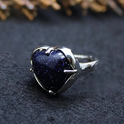 Natural Stone Crystal Heart Ring