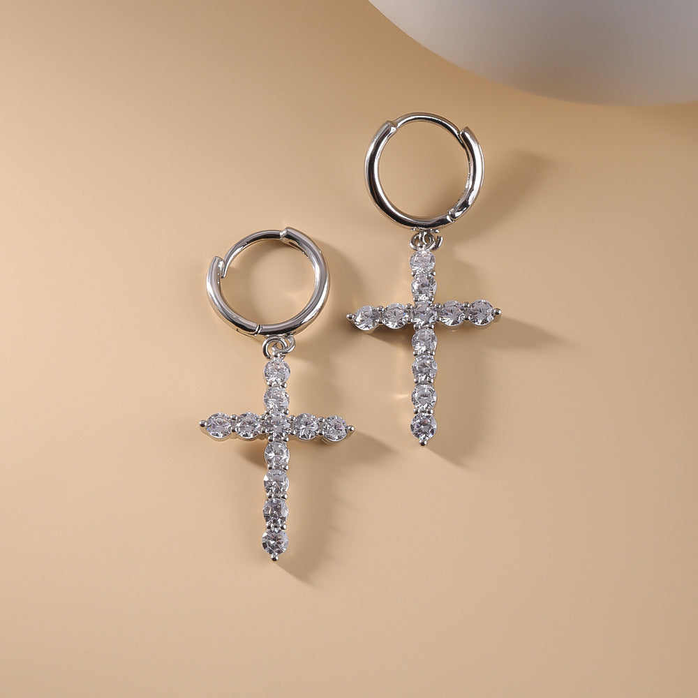 Zircon Cross Drop Earrings