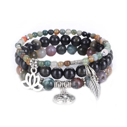 Life of Tree Lotus & Leaf Symbol Indian Agate Bracelet