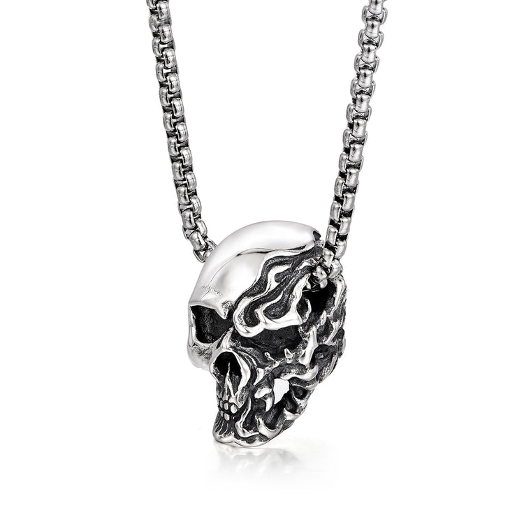 Sterling Silver Vintage Facial Damage Skull Pendants Necklace