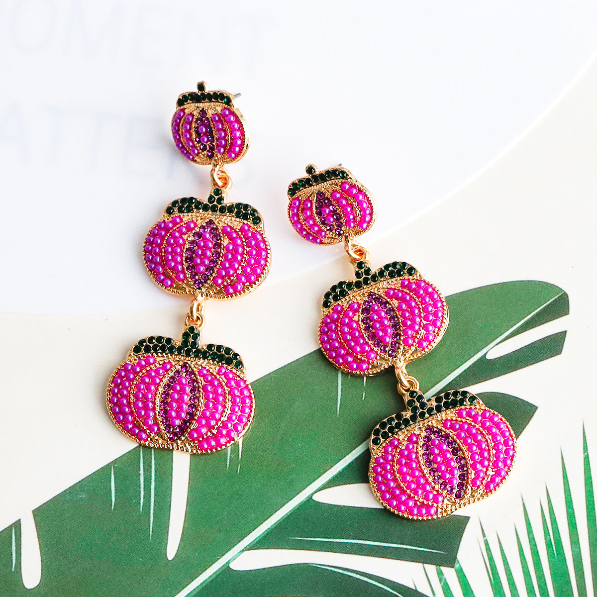 Halloween Wacky Triple Layer Pumpkin Rice Bead Earrings