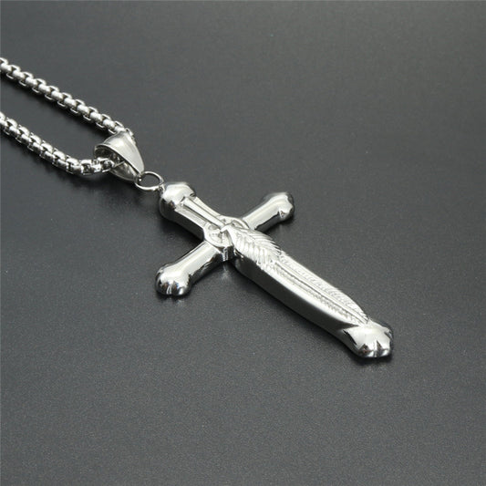 Hip Hop Vintage Feather Cross Pendant