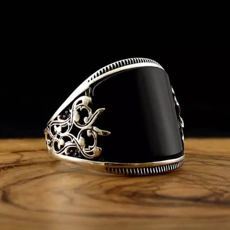 Obsidian Handcrafted Embossed Ring