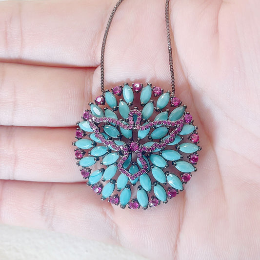 Round Inlaid Turquoise Pigeon Pendant Necklace