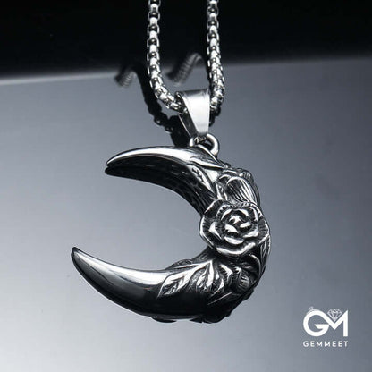 Crescent Moon With Rose Pendant Retro Necklace