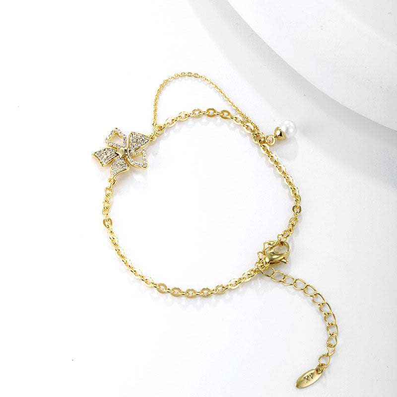 K Gold-plated Imitation Pearl Tassel Chain Flower Bracelet